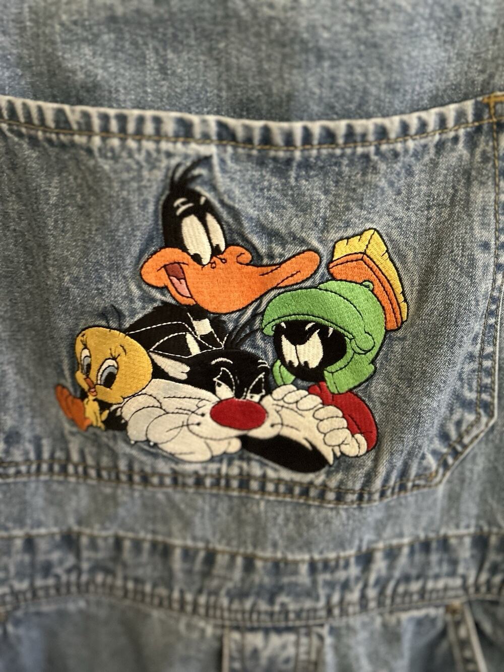 Looney Tunes Overalls Women’s Size Large Denim Warner Bros Studio Store Y2K